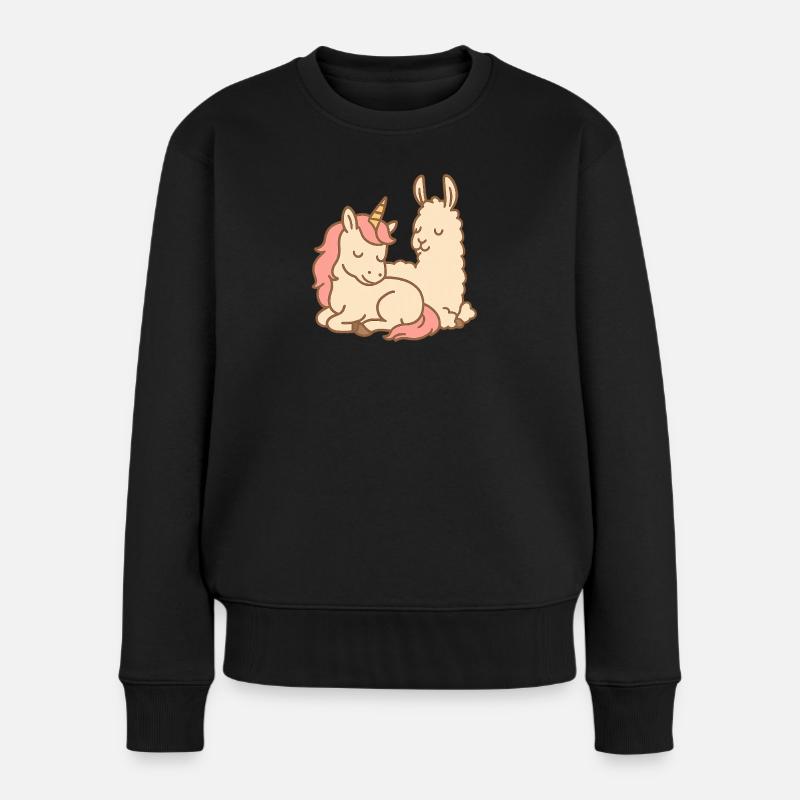 Schlafendes Einhorn und Lama - Frauen Premium Bio Pullover - Schwarz
