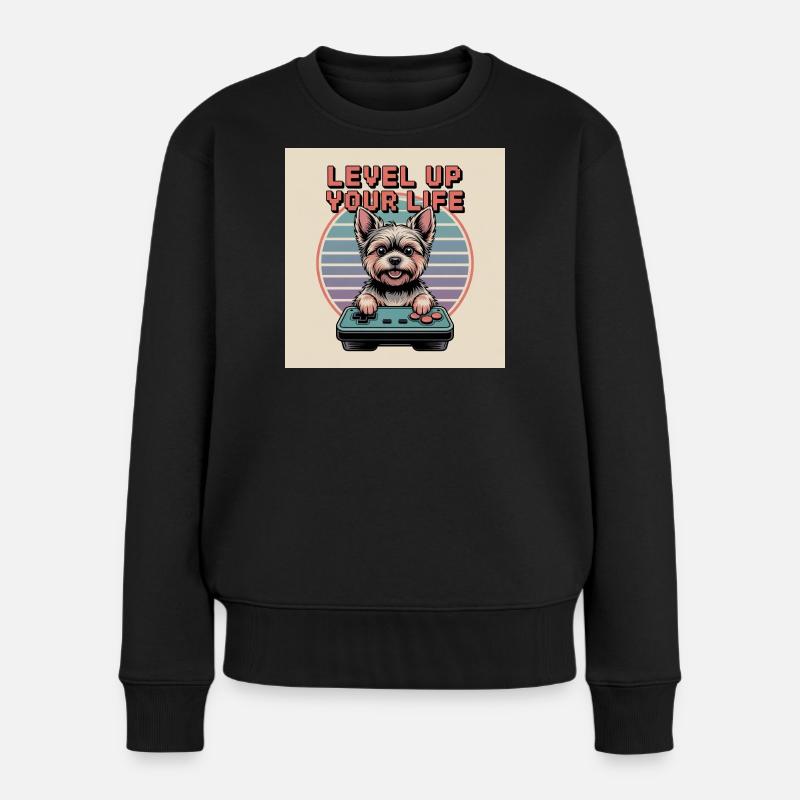 Chien gamer rétro mignon - Pull Premium bio Femme - noir