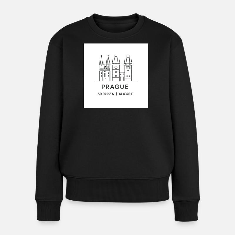 Prag Linienkunst Silhouette Wahrzeichen - Frauen Premium Bio Pullover - Schwarz