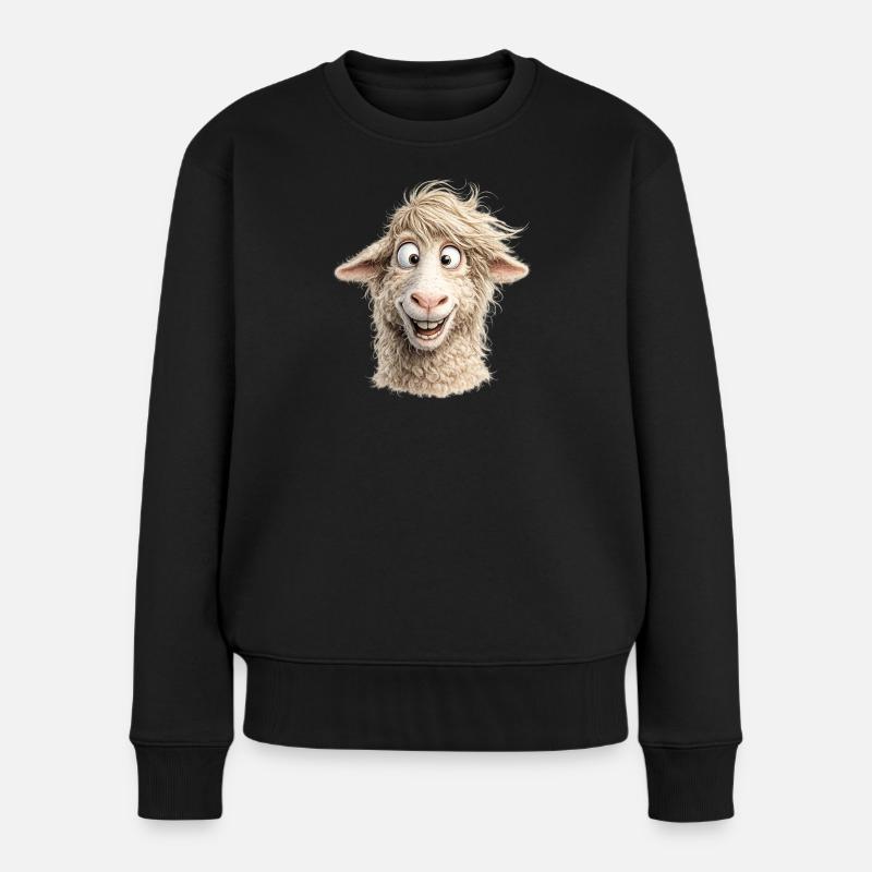Fröhliches Schaf Portrait - Frauen Premium Bio Pullover - Schwarz