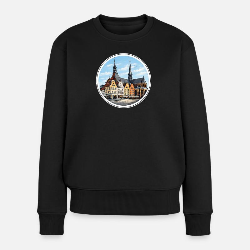 Rostock-Neuer Markt - Frauen Premium Bio Pullover - Schwarz