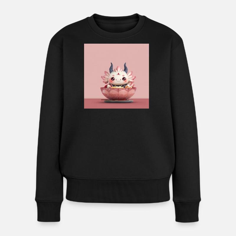 Kawaii Blüten-Dumpling Bowl Drache  - Frauen Premium Bio Pullover - Schwarz
