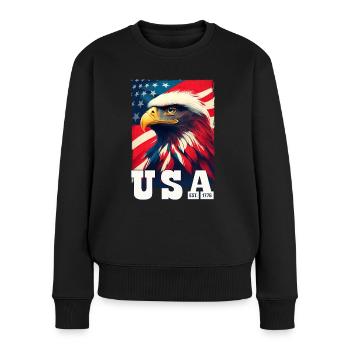 Proud Patriot Eagle : drapeau des États-Unis et Stars & Stripes - Pull Premium bio Femme - noir - Devant - Julia (174cm)