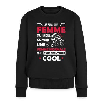 Femme fille cadeau drôle femme moto motarde - Pull Premium bio Femme - noir - Devant - Julia (174cm)