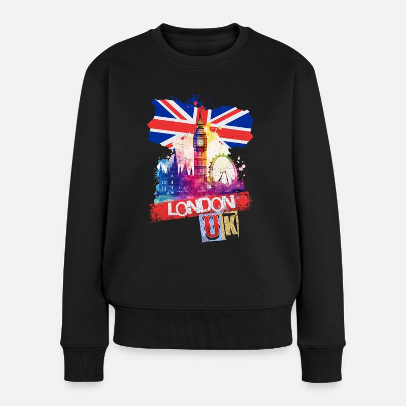 London England Stadt Skyline Big Ben Bunt Splash - Frauen Premium Bio Pullover - Schwarz