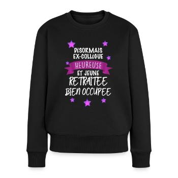 Collègue cadeau humour départ retraite Femme - Pull Premium bio Femme - noir - Devant - Julia (174cm)