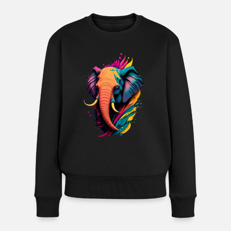 Bunter Elefant - Frauen Premium Bio Pullover - Schwarz