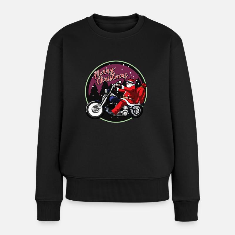 Weihnachtsmann auf Motorrad Frohe Weihnachten Geschenk - Frauen Premium Bio Pullover - Schwarz