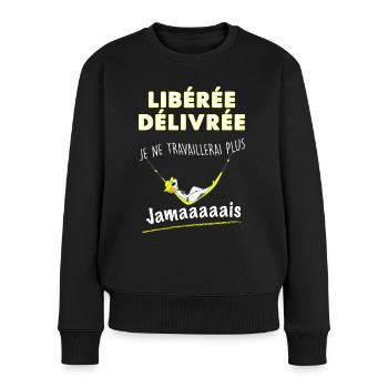 Femme retraite liberée delivrée cadeau mamie - Pull Premium bio Femme - noir - Devant - Julia (174cm)