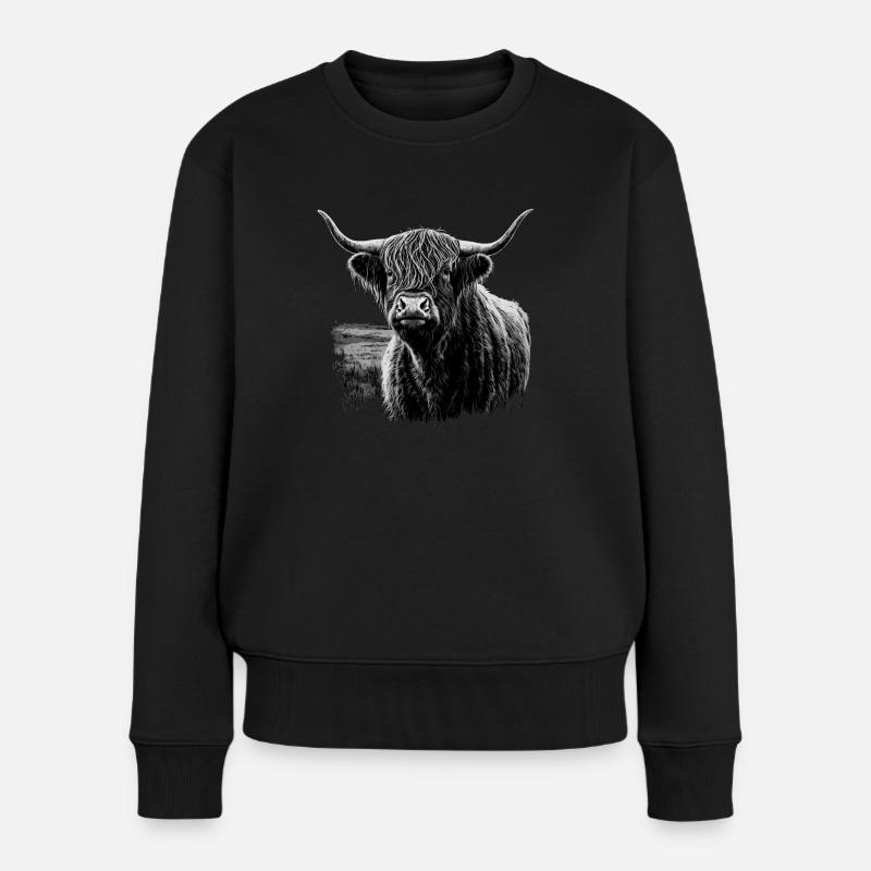 Schottisches Hochlandrind - Frauen Premium Bio Pullover - Schwarz