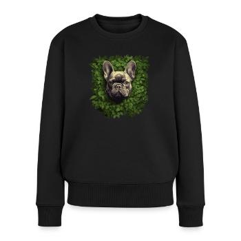 French bulldog looking out of the bushes - Women's Premium Organic Jumper - black - Front - Julia (174cm)