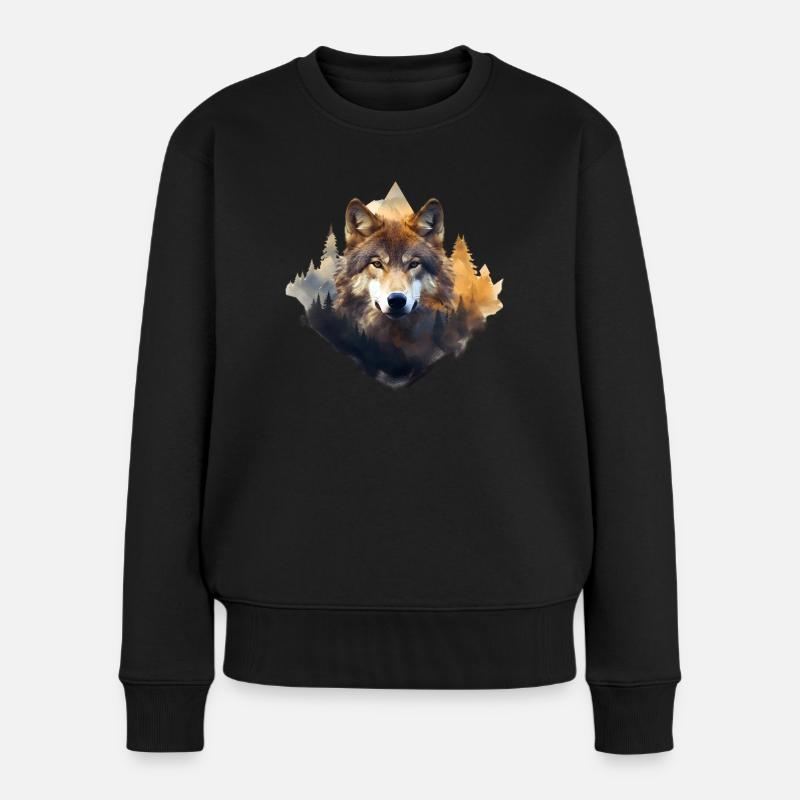Loup avec des montagnes - Pull Premium bio Femme - noir