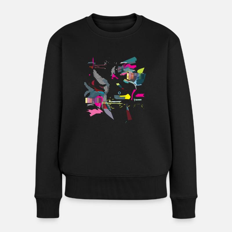 „Bunter Vogel“ in Pink - Frauen Premium Bio Pullover - Schwarz