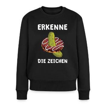 Schwangerschaft Verkünden Verkündung Ankündigung - Frauen Premium Bio Pullover - Schwarz - Vorne - Julia (174cm)