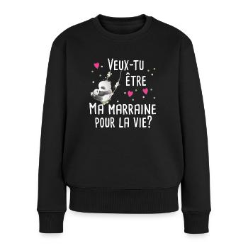 Marraine Bébé Naissance Grossesse Panda Cadeau - Pull Premium bio Femme - noir - Devant - Julia (174cm)