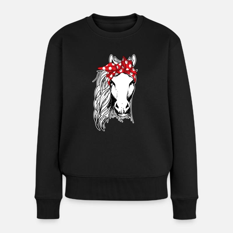 Cooles Pferd mit Bandana - Frauen Premium Bio Pullover - Schwarz