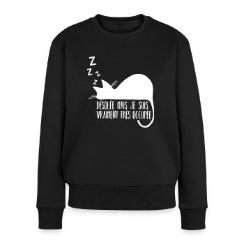 Cadeau drôle chat chaton mignon dodo flemme - Pull Premium bio Femme - noir - Devant - Julia (174cm)