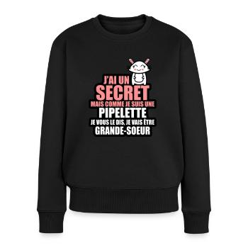 j'ai un secret je vais être grande-soeur - Pull Premium bio Femme - noir - Devant - Julia (174cm)