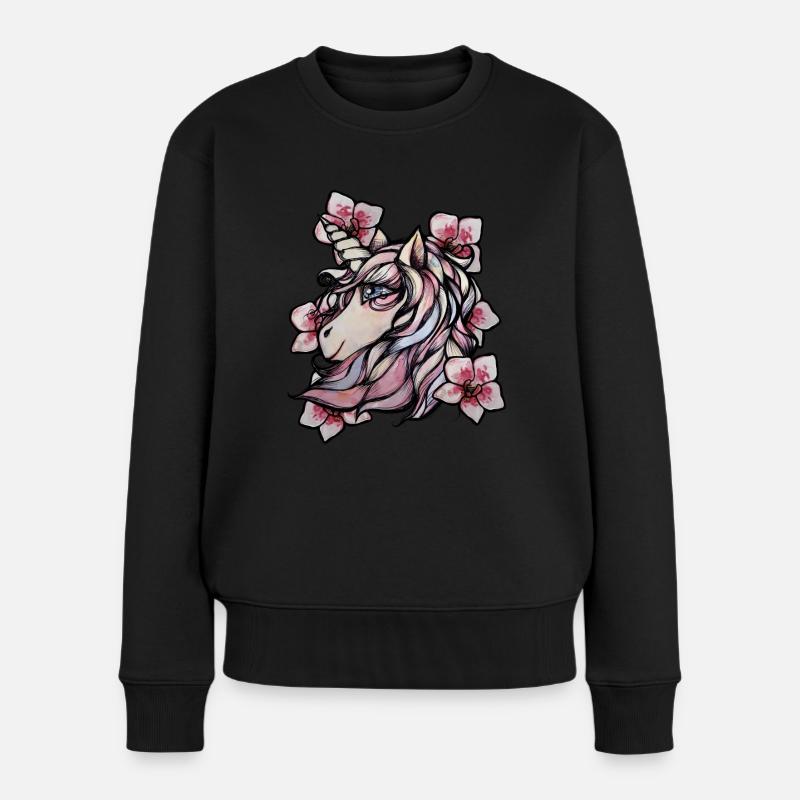 Einhorn Orchideen - Frauen Premium Bio Pullover - Schwarz