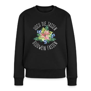Hoch die Tassen Glühwein fassen - Frauen Premium Bio Pullover - Schwarz - Vorne - Julia (174cm)