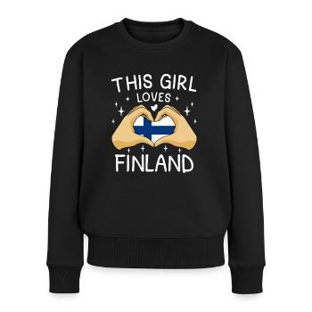 Finnland Flagge Suomi Finnische Fahne Herz Spruch - Frauen Premium Bio Pullover - Schwarz - Vorne - Julia (174cm)