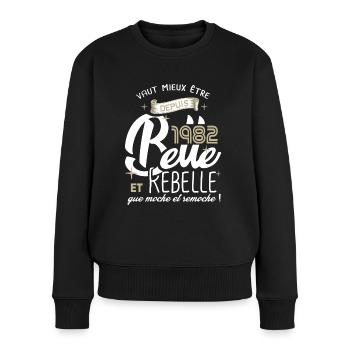 anniversaire 40 ans fille belle et rebelle 1982 - Pull Premium bio Femme - noir - Devant - Julia (174cm)