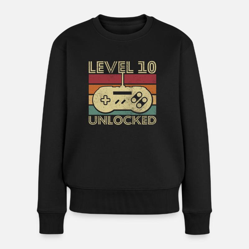 Level 10 unlocked Cadeau D anniversaire 10 ans - Pull Premium bio Femme - noir
