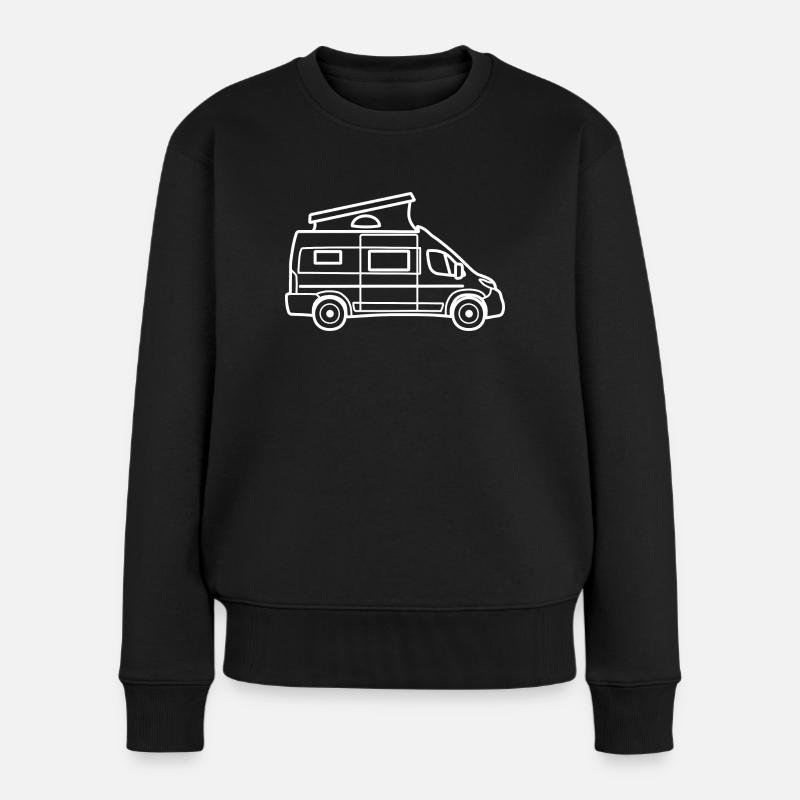 Kastenwagen / Camper Van mit Aufstelldach - Weiß - Frauen Premium Bio Pullover - Schwarz