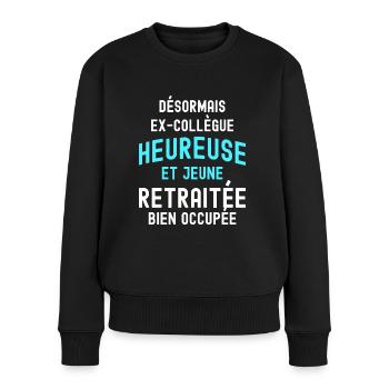 Femme Retraite Ex Collègue Jeune Retraitée - Pull Premium bio Femme - noir - Devant - Julia (174cm)