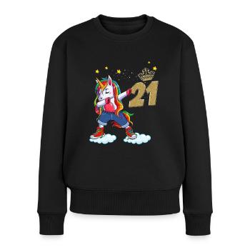 Licorne anniversaire 21 ans Cadeau Jeune Femme - Pull Premium bio Femme - noir - Devant - Julia (174cm)