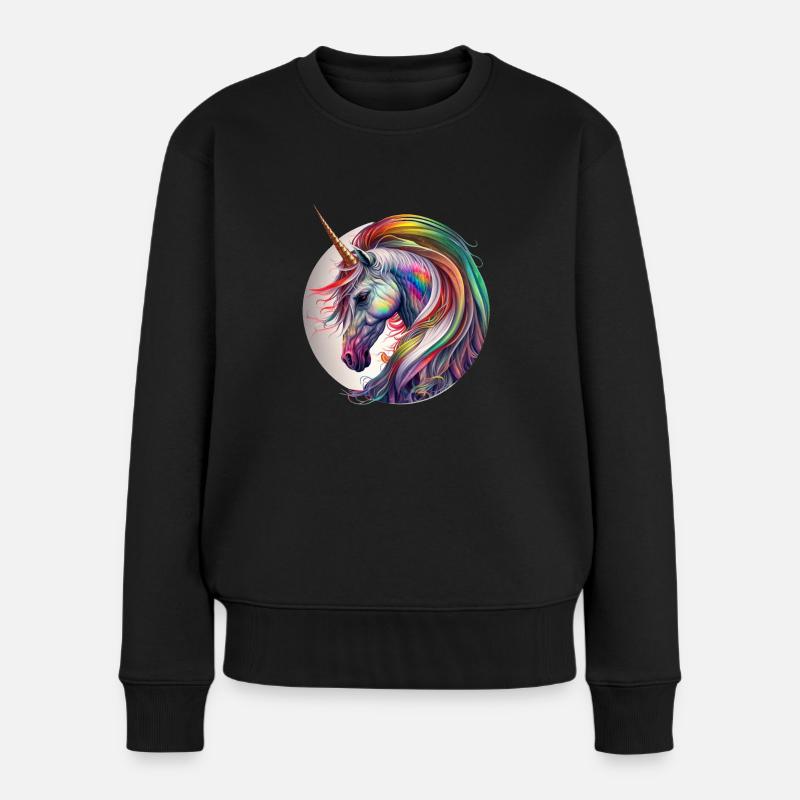 Regenbogen Einhorn - Frauen Premium Bio Pullover - Schwarz