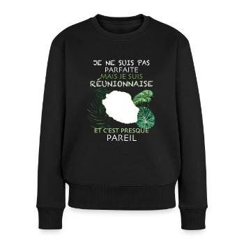 Reunionnaise Humour Femme Cadeau Citation - Pull Premium bio Femme - noir - Devant - Julia (174cm)