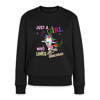 Just Une Fille Qui Aime Les licornes - Pull Premium bio Femme - noir - Devant - Julia (174cm)