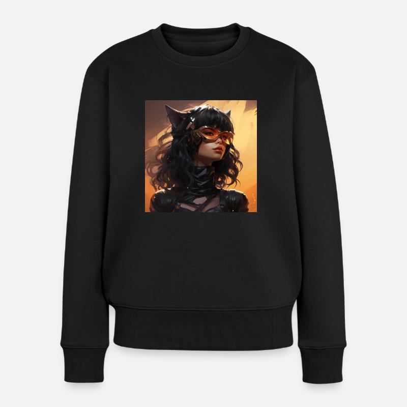 1970s anime scifi neko - Frauen Premium Bio Pullover - Schwarz