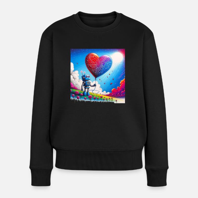 Robot avec un ballon en forme de cœur - Pull Premium bio Femme - noir