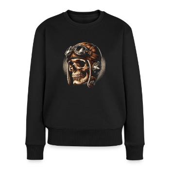 Retro-Flugschädel - Frauen Premium Bio Pullover - Schwarz - Vorne - Julia (174cm)