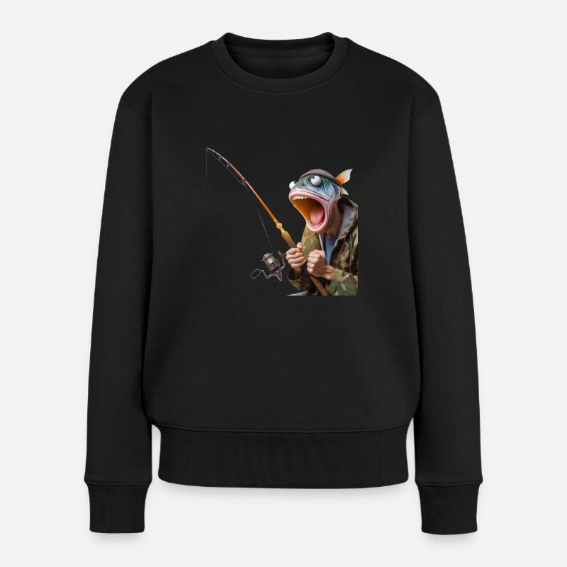 Verrückter Angler - Frauen Premium Bio Pullover - Schwarz