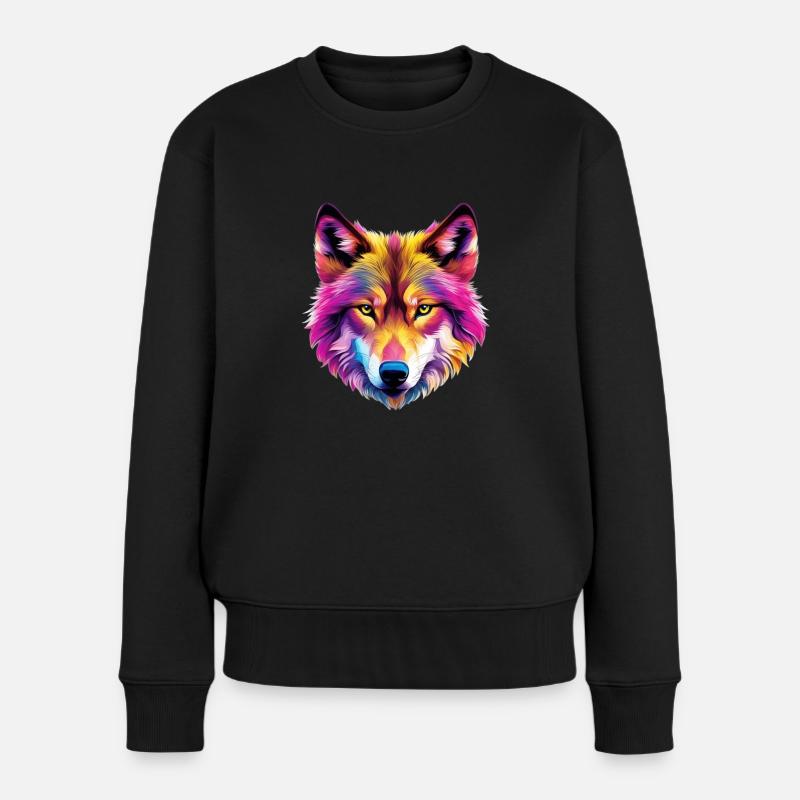 Farbiger Wolf - Frauen Premium Bio Pullover - Schwarz