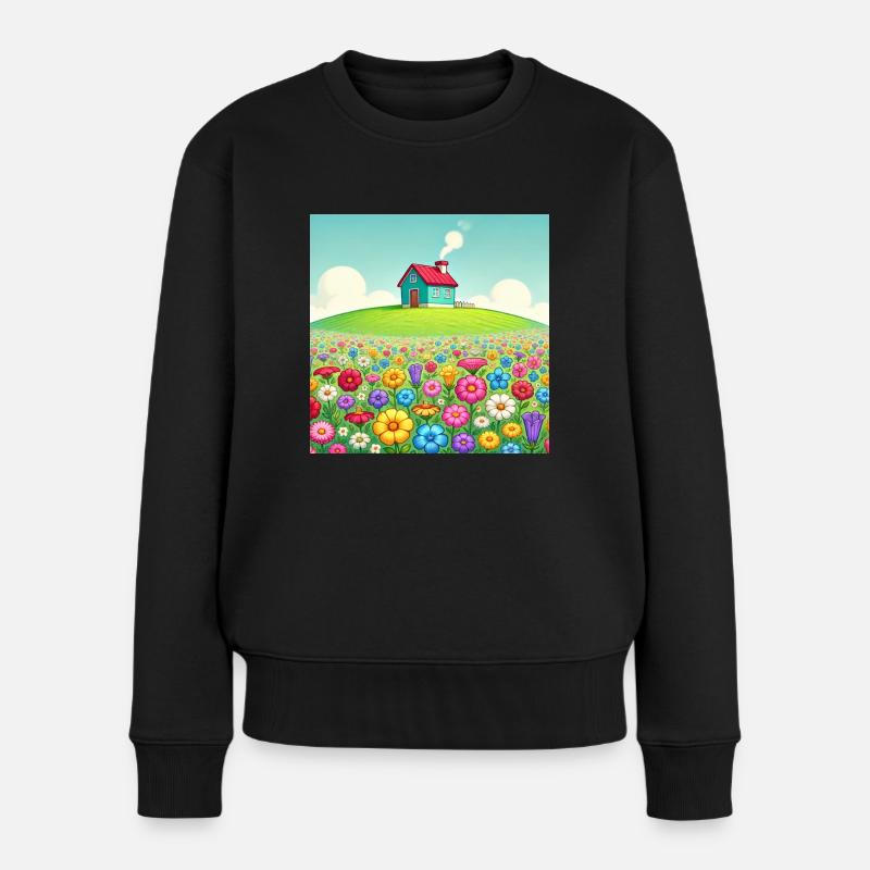 La petite maison sur la prairie fleurie - Pull Premium bio Femme - noir