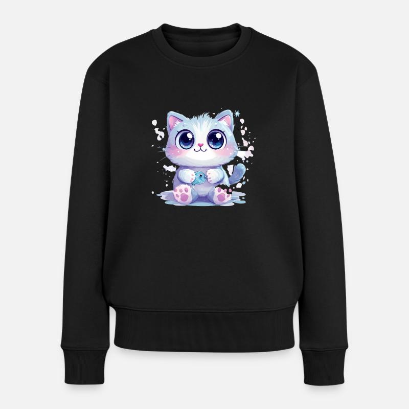 Katze - Frauen Premium Bio Pullover - Schwarz