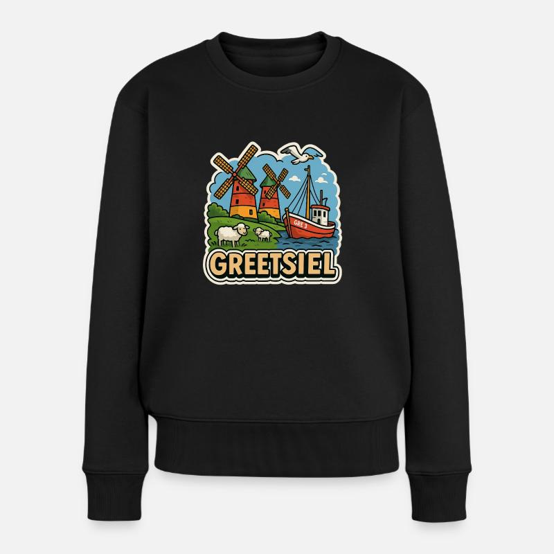 Greetsiel - Frauen Premium Bio Pullover - Schwarz