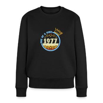 One of a kind Einzigartig Baujahr 1977 - Frauen Premium Bio Pullover - Schwarz - Vorne - Julia (174cm)