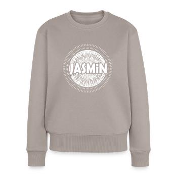 Geschenkidee Jasmin - Frauen Premium Bio Pullover - Taupe - Vorne - Julia (174cm)