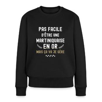 Martiniquaise Géniale Citation Femme Martinique - Pull Premium bio Femme - noir - Devant - Julia (174cm)