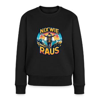 Nix wie raus - in die Natur - auf die Berge - Frauen Premium Bio Pullover - Schwarz - Vorne - Julia (174cm)