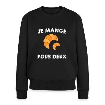 Humour femmes enceintes. Je mange pour deux - Pull Premium bio Femme - noir - Devant - Julia (174cm)