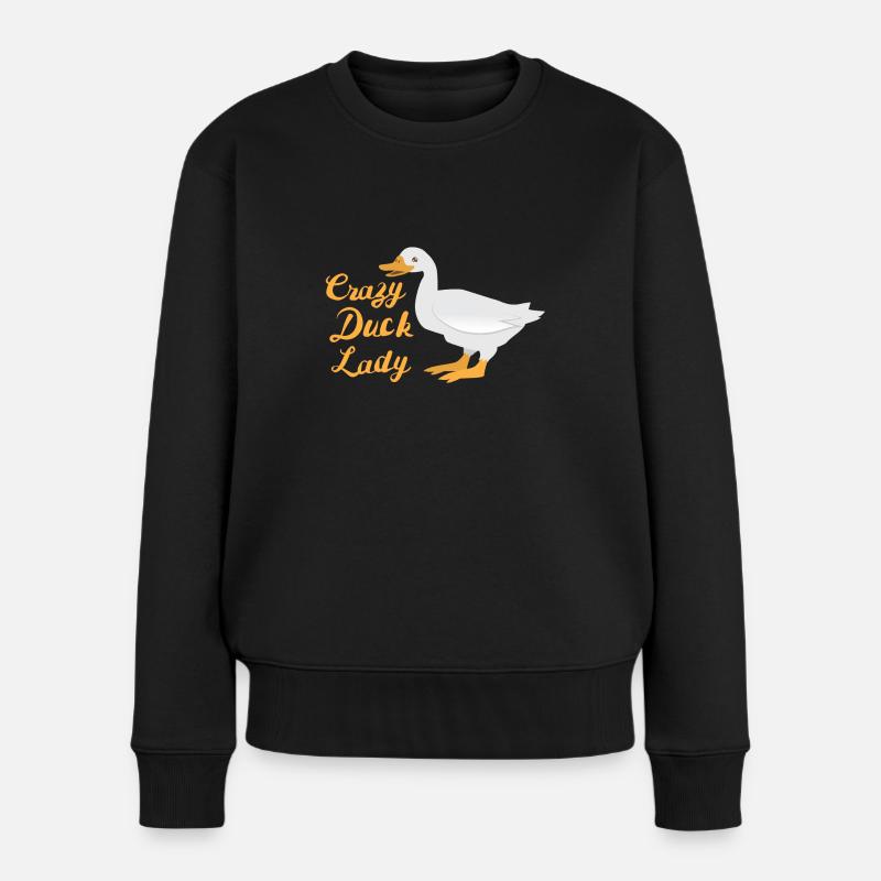 Crazy duck lady (white duck) - Women's Premium Organic Jumper - black