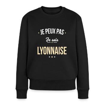 Je peux pas je suis Lyonnaise - Pull Premium bio Femme - noir - Devant - Julia (174cm)