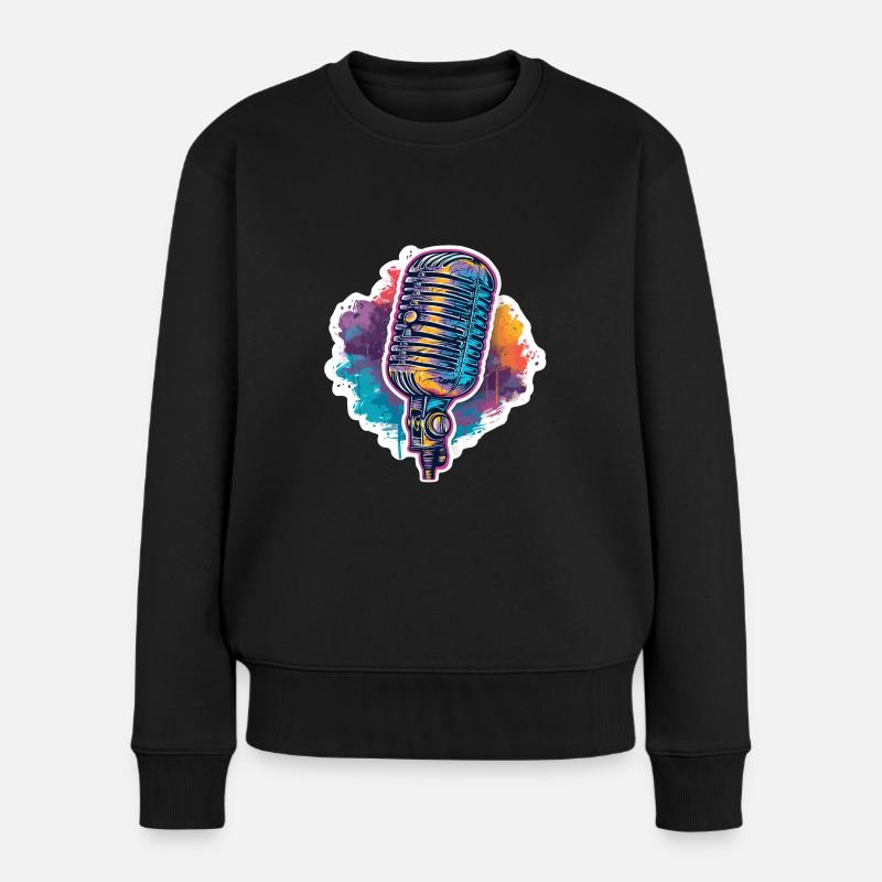Mikrofon im Retrolook - Frauen Premium Bio Pullover - Schwarz