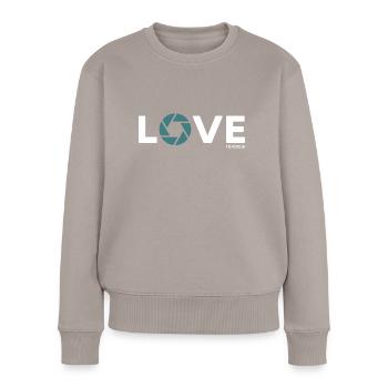 fotograf fotografieren focus objektiv - Frauen Premium Bio Pullover - Taupe - Vorne - Julia (174cm)